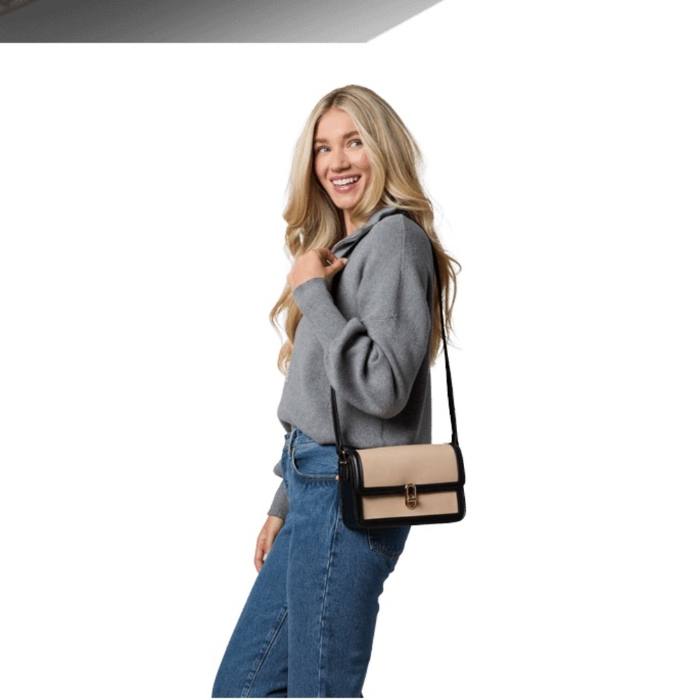 🖤 JULES KAE MIA Black & Cream Shoulder Bag With Rose Gold Tone Hardware - Picture 12 of 12